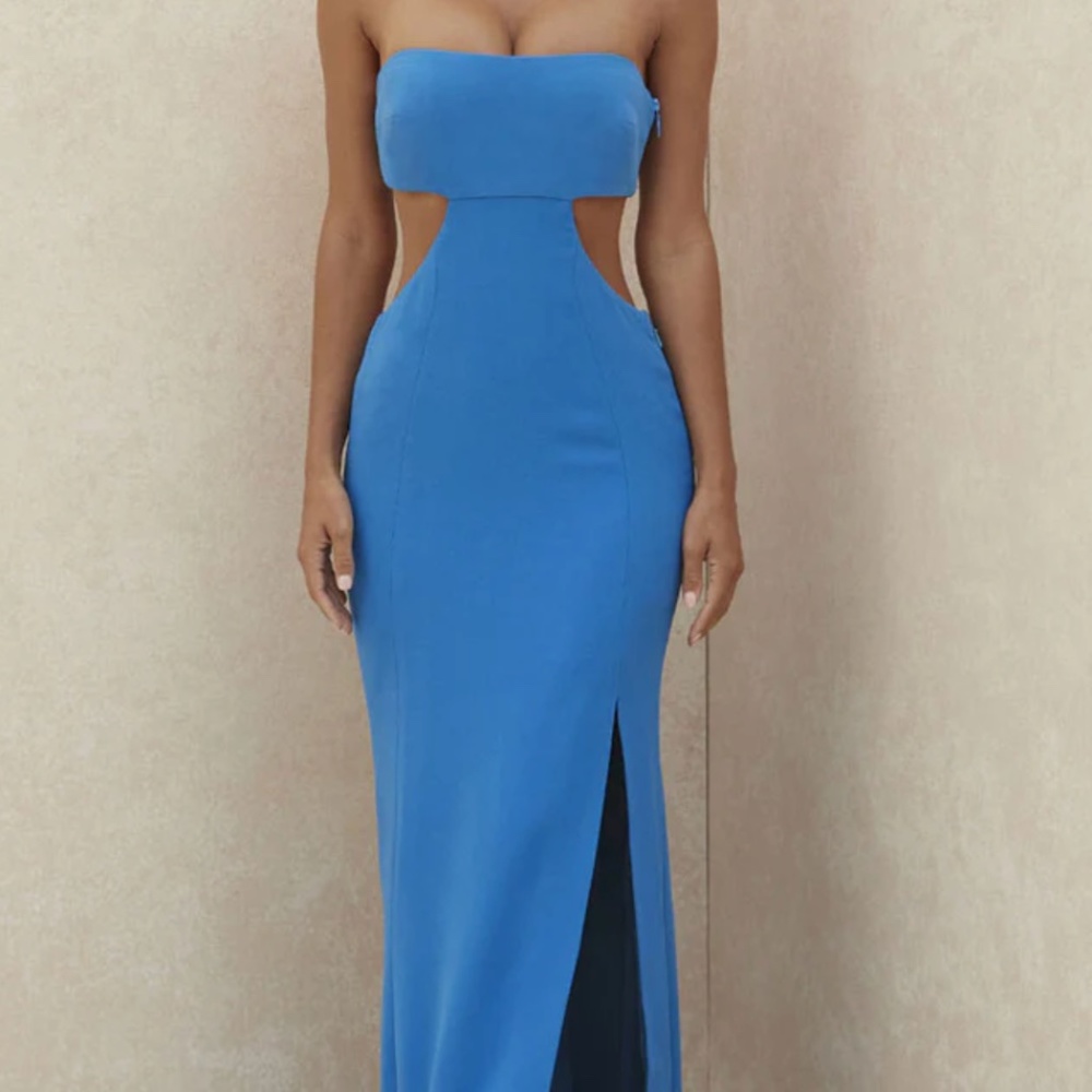 COPY - Strapless Cut Out High Slit Maxi Prom Formal Dress - Blue. Never worn be…